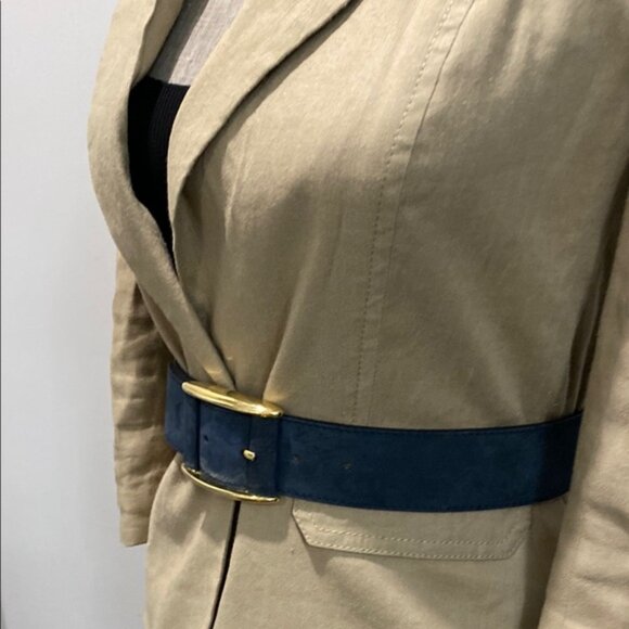 Karl Lagerfeld Suede belt Blue and Gold Statement Belt - Picture 3 of 14